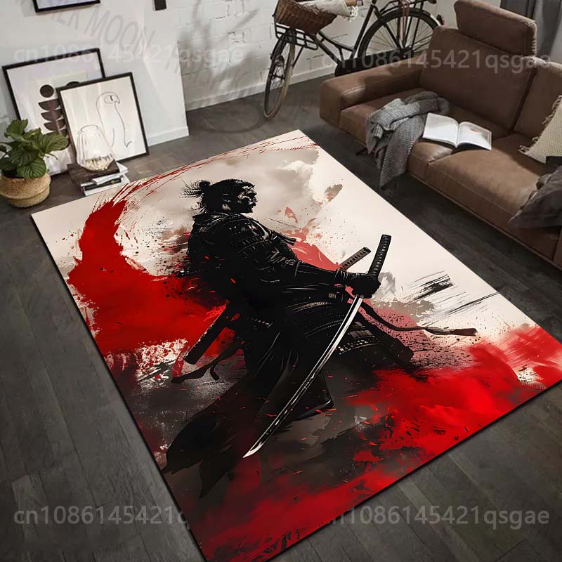 1PC Samurai with Swords Art Print Carpet Rug for Living Room Bedroom Sofa Doormat Home Decor Non-slip Floor Mat