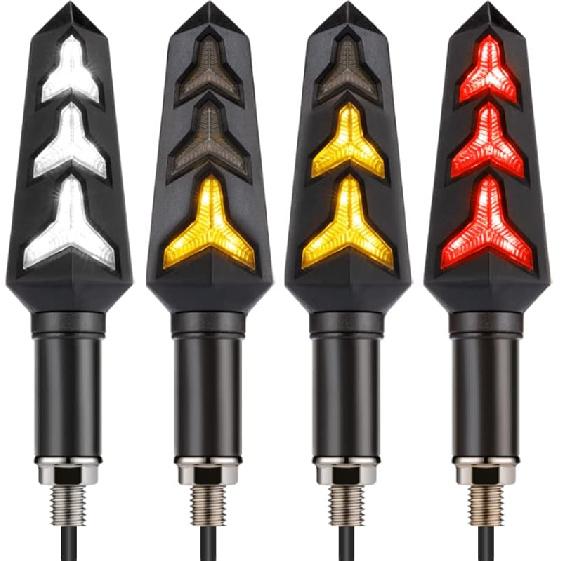 Sequential Turn Signal Motorcycle Blinkers LED Front Rear Flowing Indicators Daytime Running Light Universal Compatible with Harley Honda Kawasaki