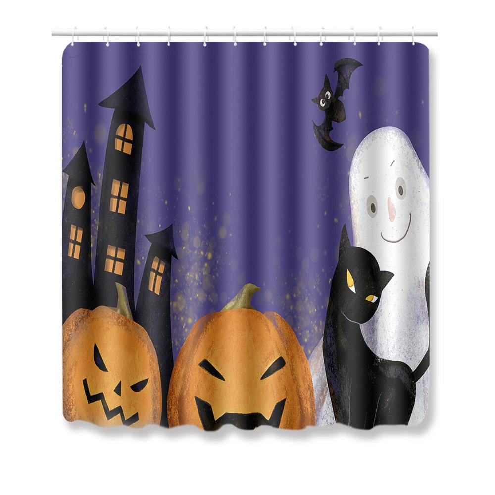 Halloween Duschvorhang Bodenmatte Kombination Vierteilige Haushalts-Fußmatte Schlafzimmer Rutschfester Teppich