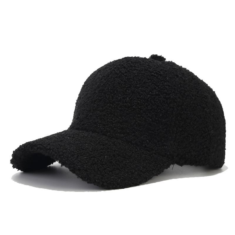 Autumn and Winter Solid Color Lamb Wool Baseball Cap Korean Style Simple Face Showing Small Warm Peaked Cap Outdoor Sports Sun Hat