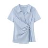 Large Size Women's Irregular Design Short-sleeved Shirt 2026 Summer Waist and Thin Versatile Top 234409