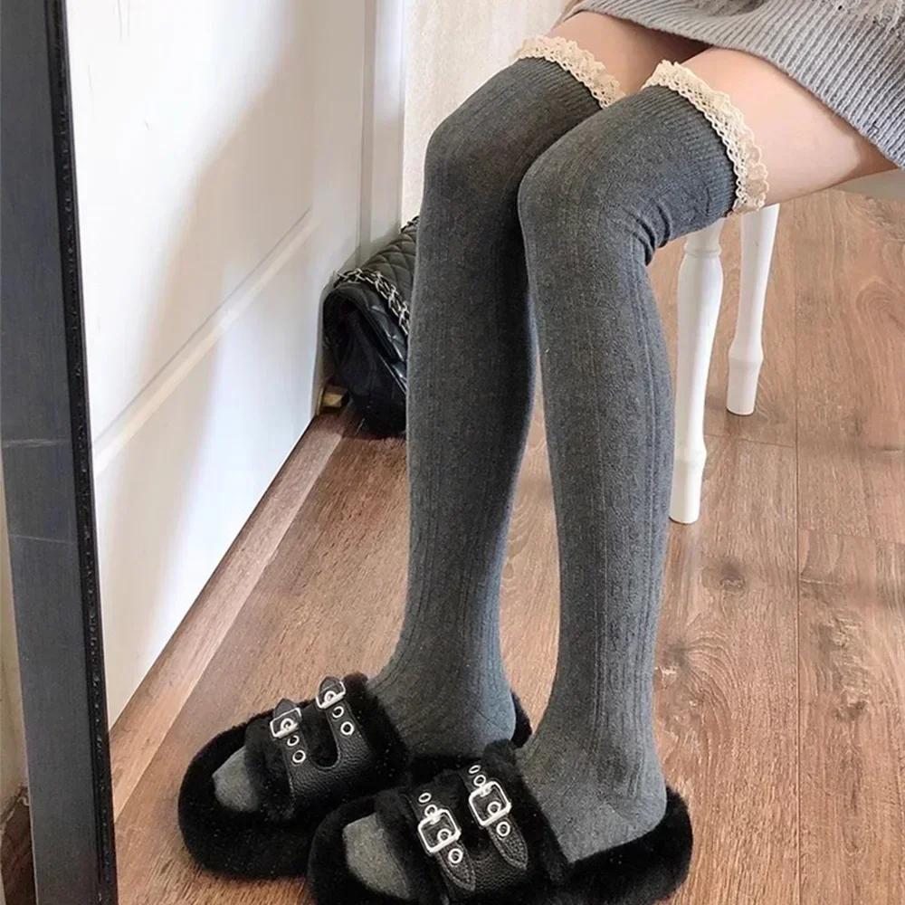 Sexy Lace Up Knee Socks Japanese Retro Women Stockings Lace Long Girls Lolita JK Style Sweet Fashion Thigh High Sockings