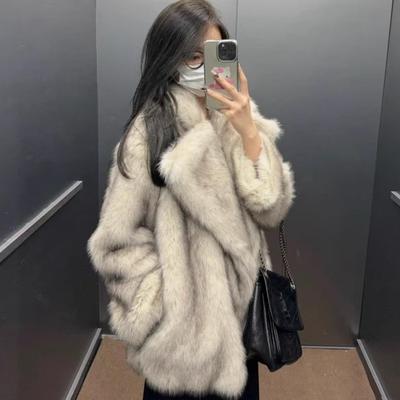 Premium fauler Wind Fuchspelzmantel Herbst und Winter neu personalisierter Anzugkragen Imitationspelz Strickjacke Top
