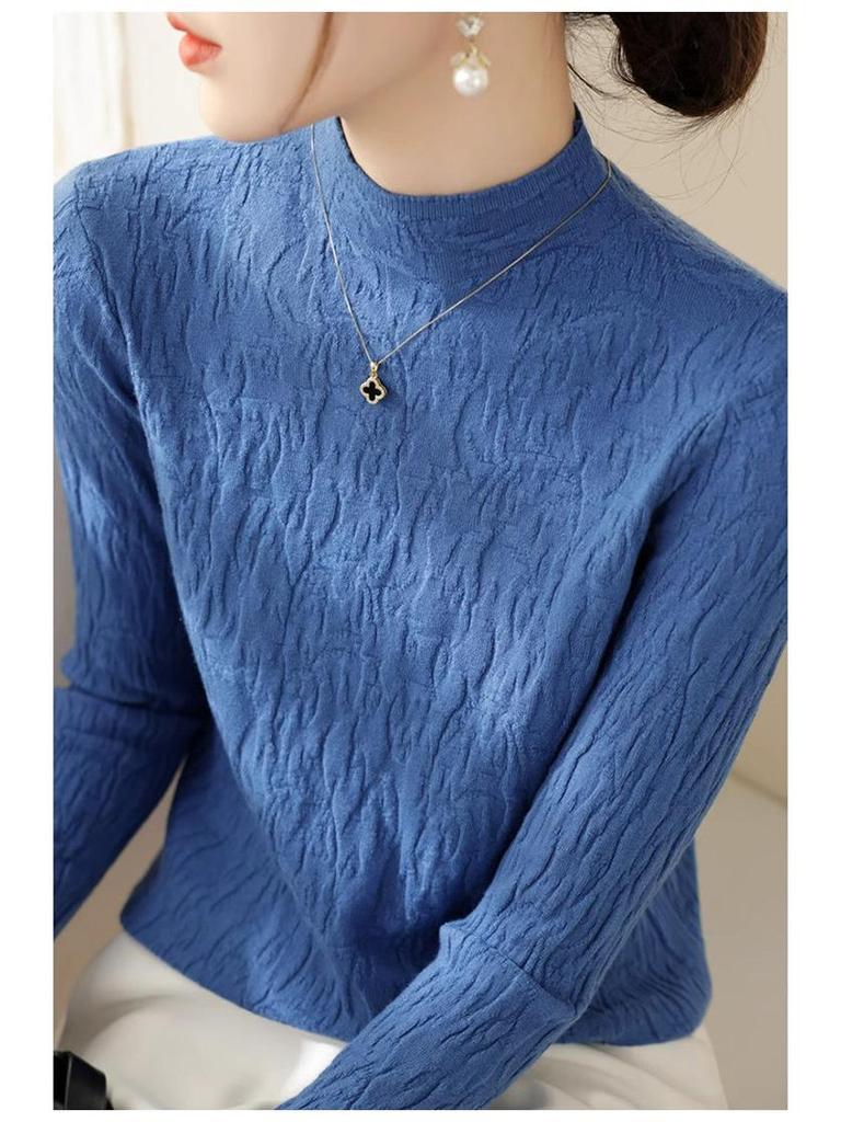 Women's High-Quality Textured Winter Sweater with Half-High Collar and Long Sleeves