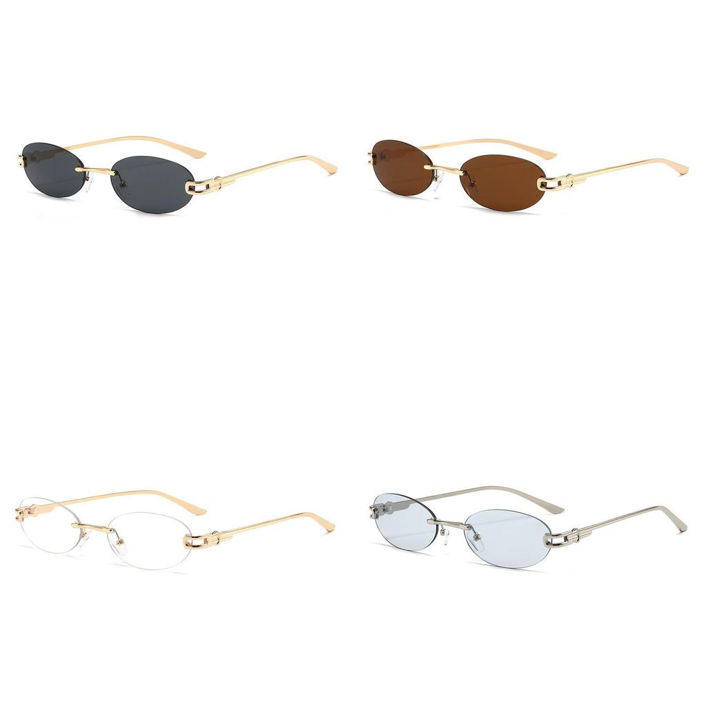 Y2k Cat Eye Oval Sunglasses With Metal Frame Uv400 For Outdoor Fashion