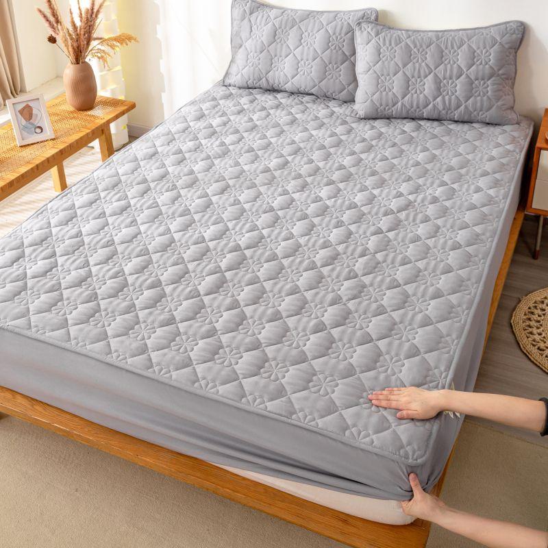 Simple solid color cream wind padded fitted sheet 3-piece set four-leaf clover pattern mattress cover student dormitory