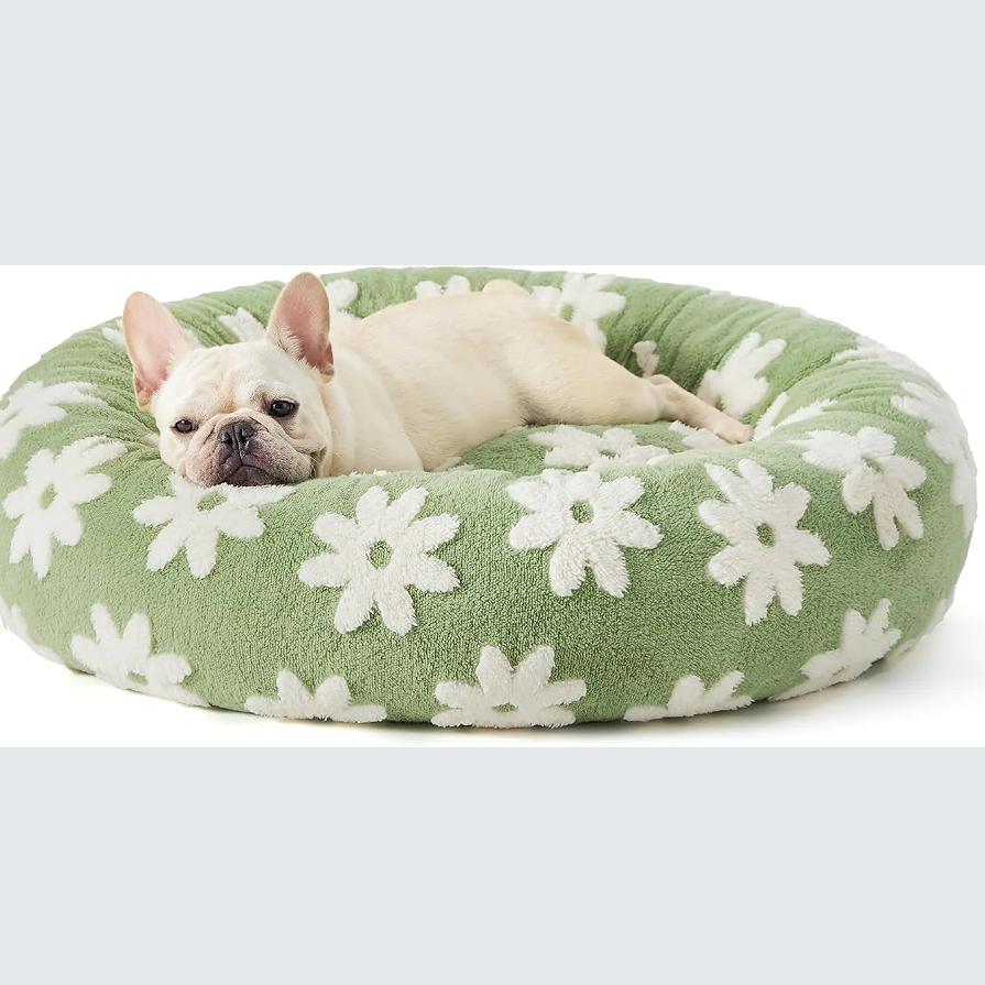 

Modern Cat Bed with Jacquard Shaggy Plush - Round Donut Pet Bed for Anxiety Relief, Anti-Slip Orthopedic Cuddler for Small Dogs 50*50*18