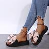 Mode Damen Keilabsatz Sandalen Sommer Neu Runde Zehenpartie Offene Zehen Stoff mit Schmetterlingsknoten Dicke Sohle Rutschfest Abriebfest Hausschuhe