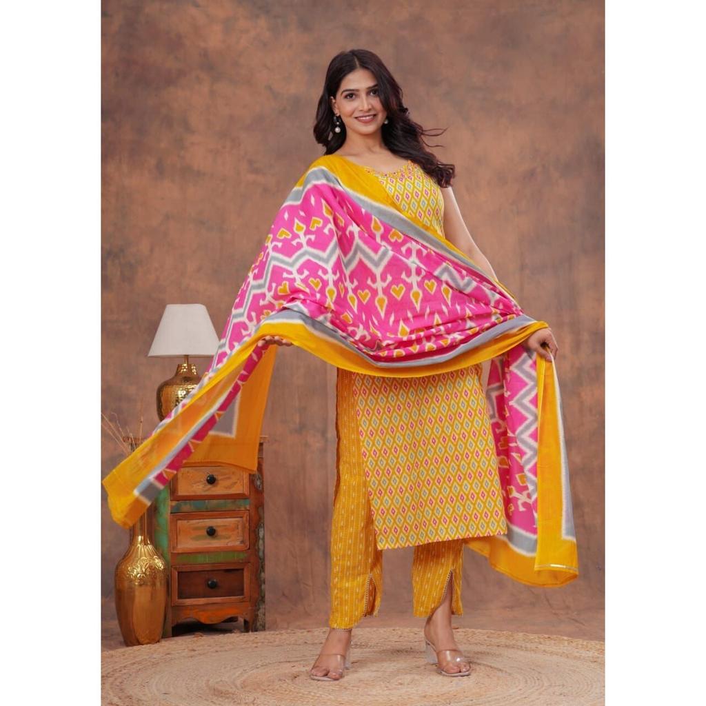 Women Bollywood Top Tunic Kurti Pant Dupatta Set Indian Party Wear Salwar Suit SC-2160