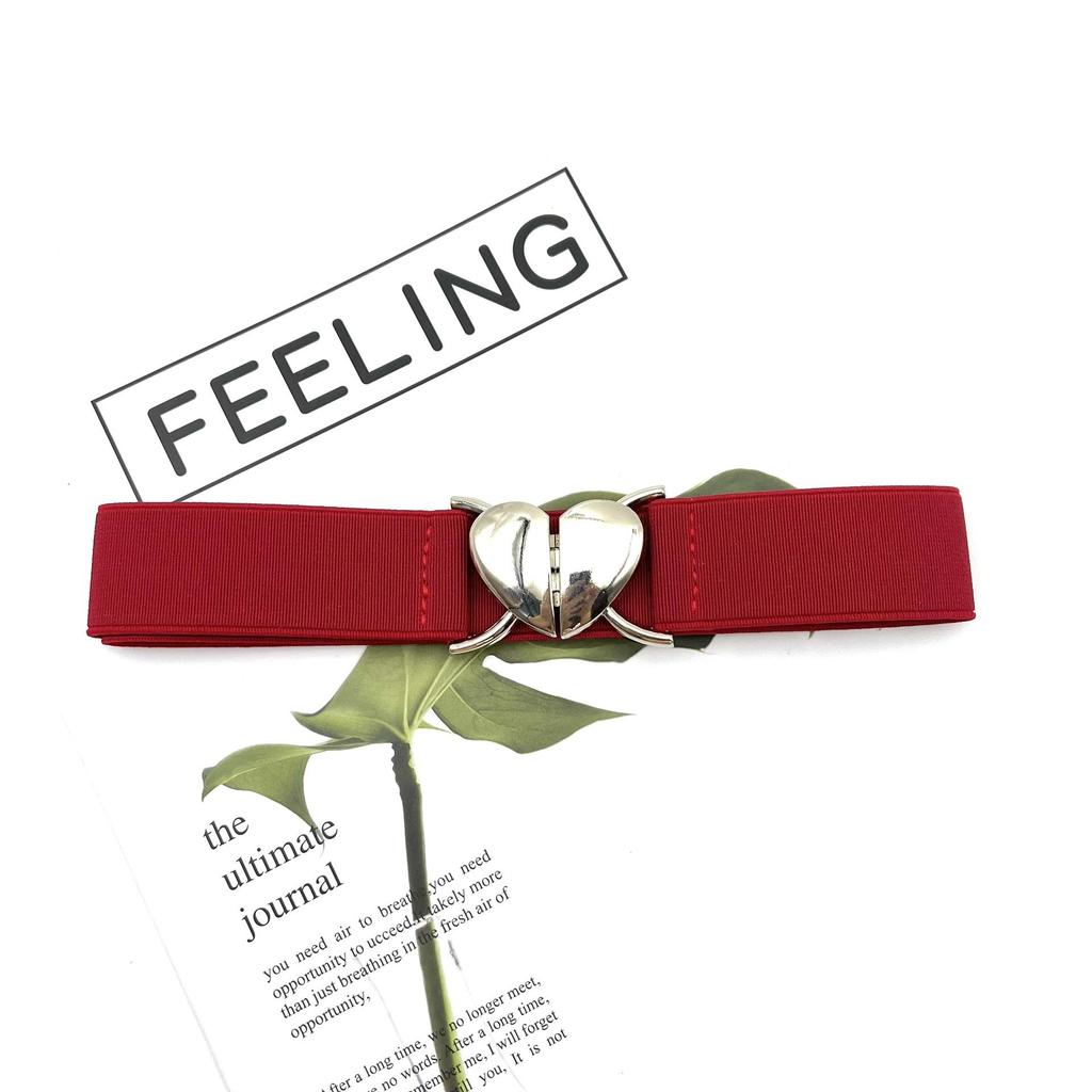 Women Elastic Belts Love Heart Metal Buckle Waist Dress Coat Sweater Decorative Waistband Accessories