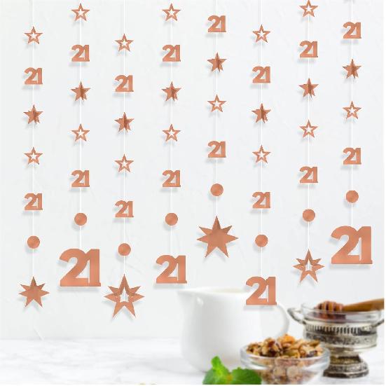 Rose Gold 18th Birthday Decorations for Girls, 8 PCS Number 18 Circle Dot 3D Star Metallic Hanging Streamer Happy 18 Year Old Birthday Party Supplies