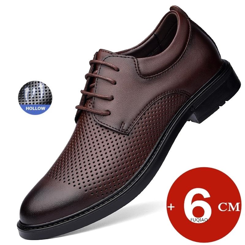 

Модные летние туфли-оксфорды из натуральной кожи для деловых мужчин, обувь на платформе, стелька для увеличения роста 6 см, формальные, дышащие, больших размеров 35-47 40