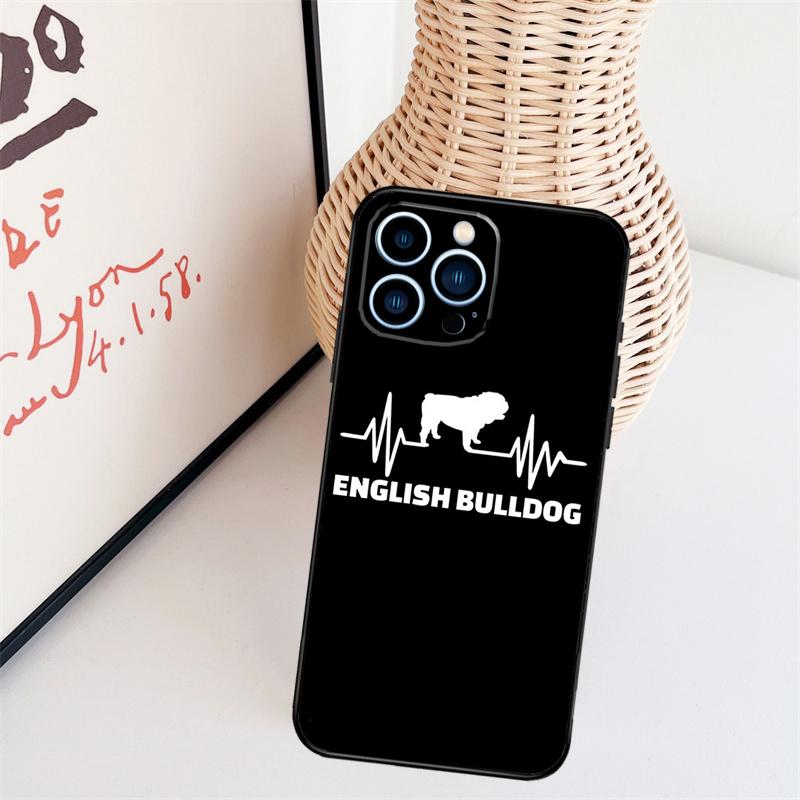 English Bulldog Heartbeat Phone Case For iPhone 16 Pro Max 15 14 13 11 12 17 Pro Max mini 15 16 Plus 16e 17 Air Cover