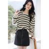 Mokana Korean Style Striped Long-Sleeve Knit Top