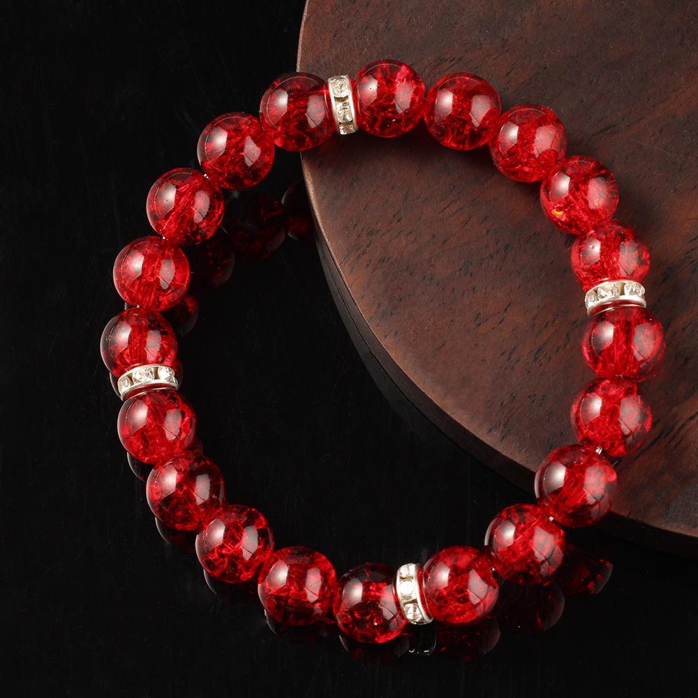 Festive Gifts Red Crackle Glass Beaded Bracelet With Silver Accents Bold Fashion Jewelry For Men And Women Daily Wear Simple Versatile Accessory