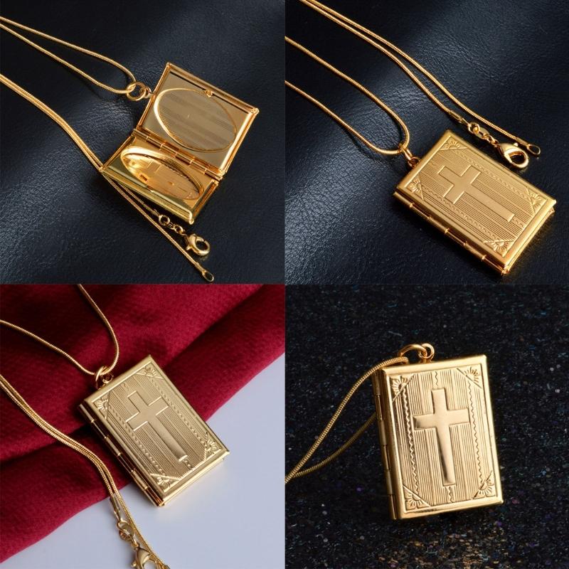 Bible Book Locket Charm Pendant for Jewelry Making Holy-Bible Pendant Cross Picture Box Frame Charm DIY Necklace Jewelry