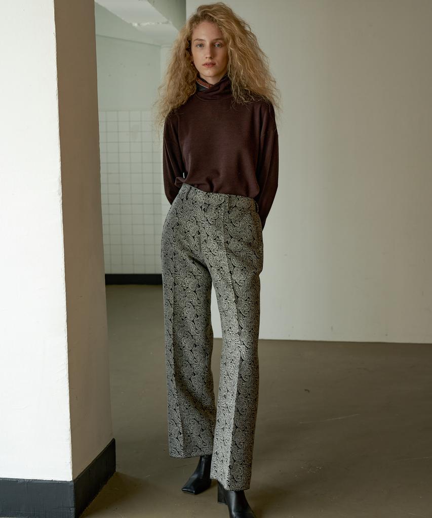 TRIP LE SENS [Belt Set] Exclusive Paisley Jacquard Wide Slacks_Black