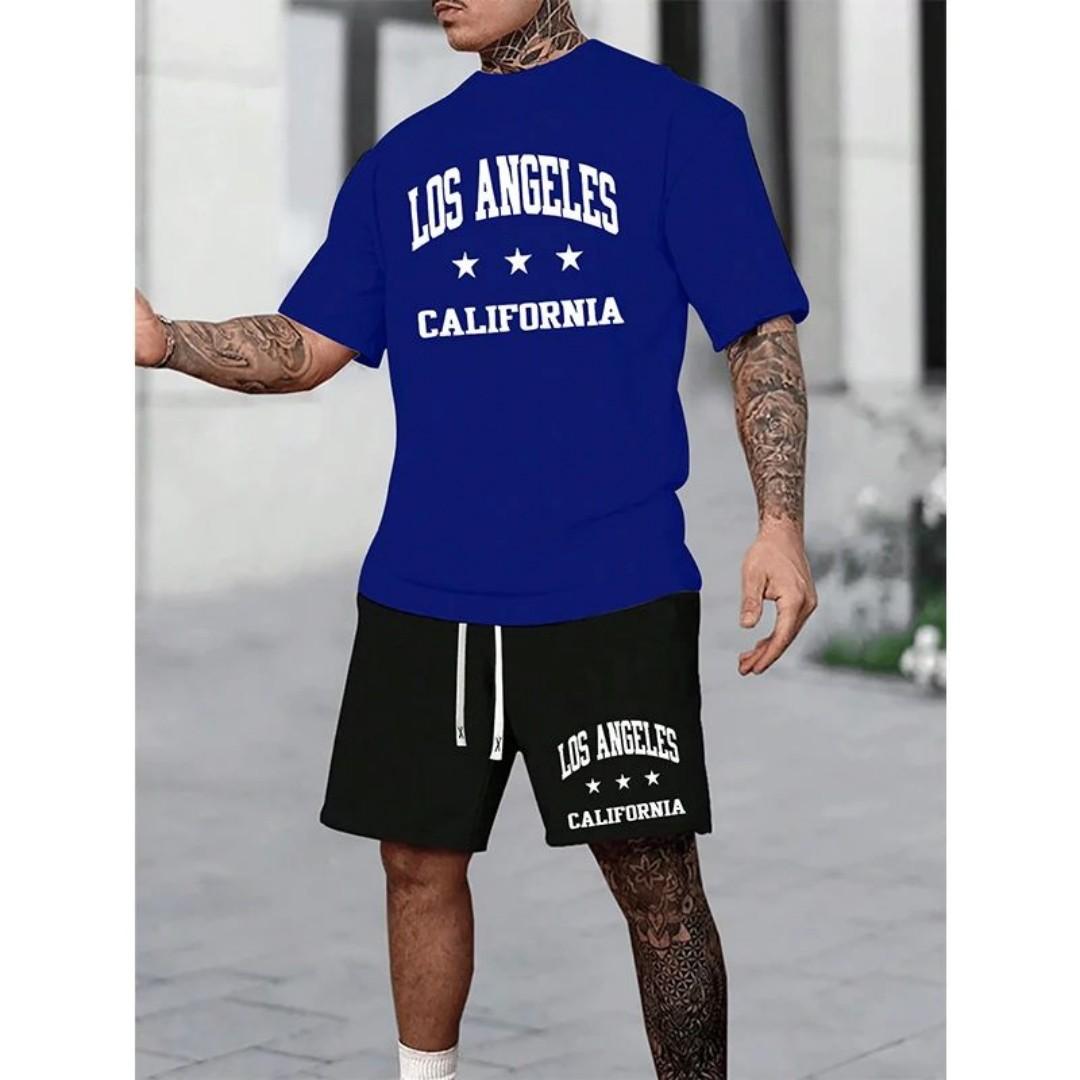 

2025 летний новый мужской повседневный спортивный комплект с 3D-печатью, летняя модная дышащая одежда, мужская футболка с круглым вырезом 2XL