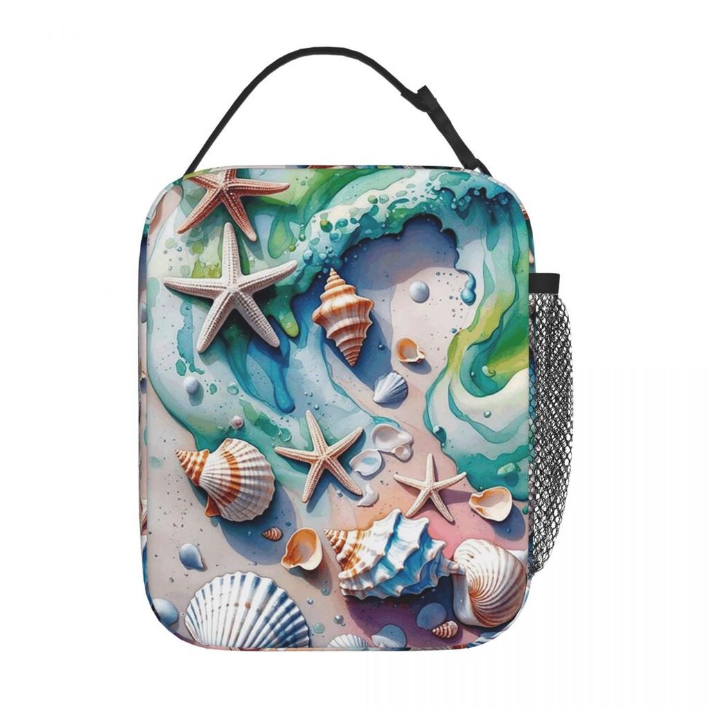 Strandmuschel- und Seesternmuster Isoliertes Lunchpaket für Damen und Kinder Tragbare Lebensmittelboxen Thermische Lunchbox Tragetasche