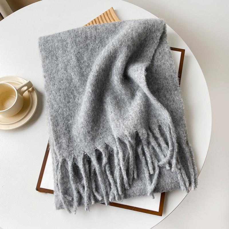 Wool Scarf Autumn And Winter Solid Color Mohair Scarf High-End Thickened Warm Fringed Shawl