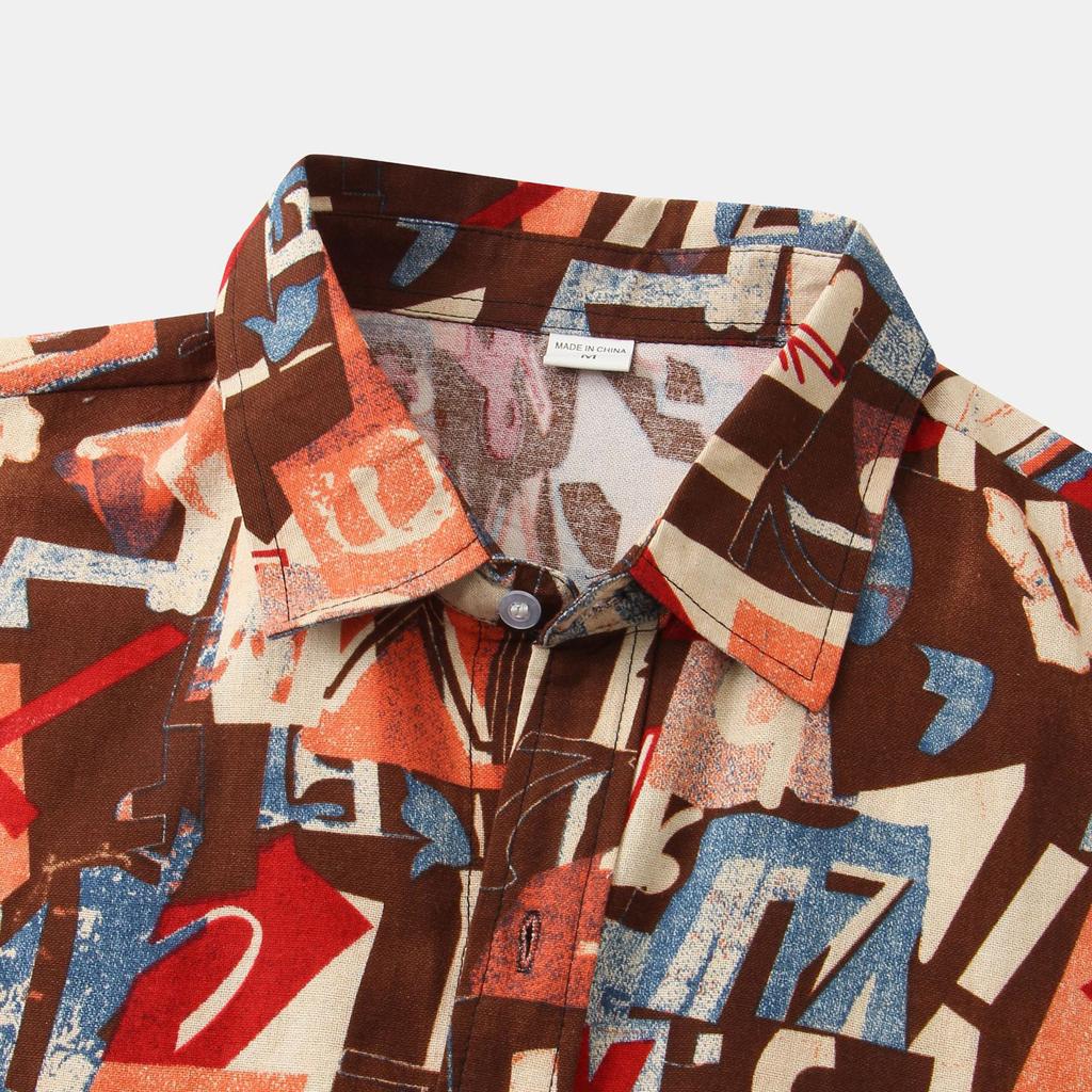 Men's Hawaiian Vacation Casual Cotton Linen Top Printed Short Sleeve Floral Shirt
