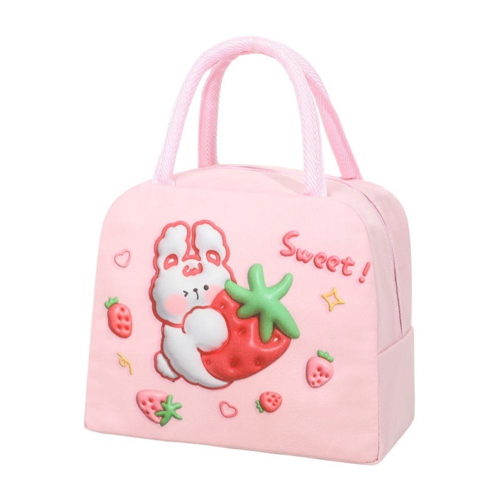 Cute Bento Bag with Rice, Portable Lunch Bag, 3D Three-dimensional Printed Cartoon Preservation and Insulation Lunch Box Bag