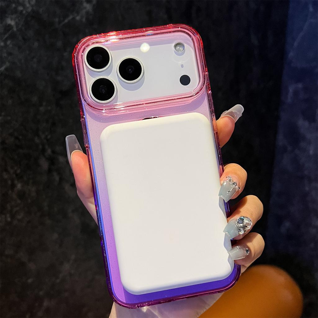 For iPhone 17 Pro Case Glitter PC+TPU Clear Mirror Kickstand Phone Cover with Compatible with MagSafe
