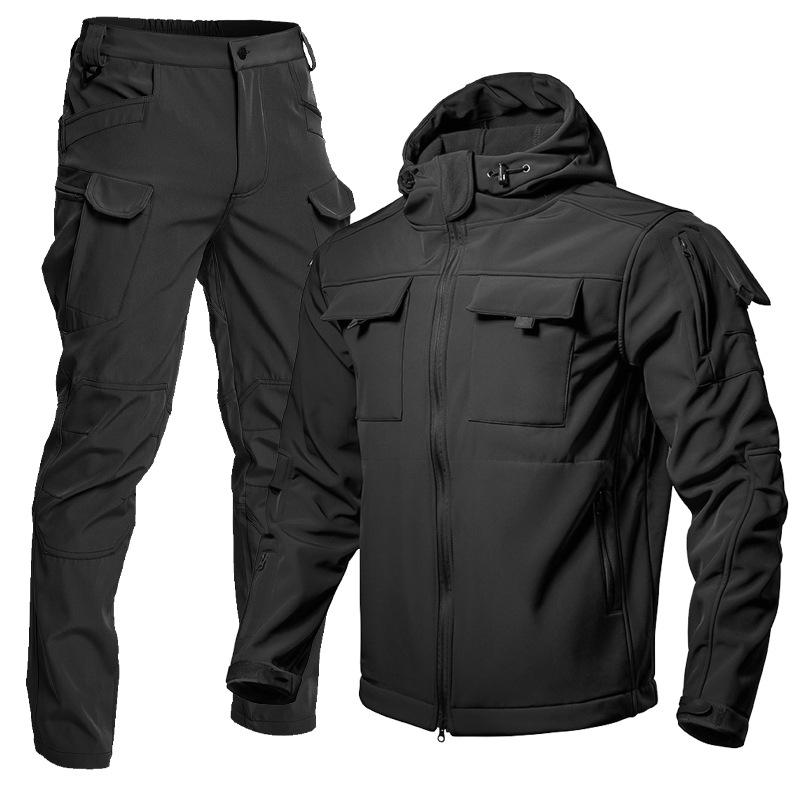 Men's Winter Fleece-Lined Softshell Jacket and Pants Set for Outdoor Activities