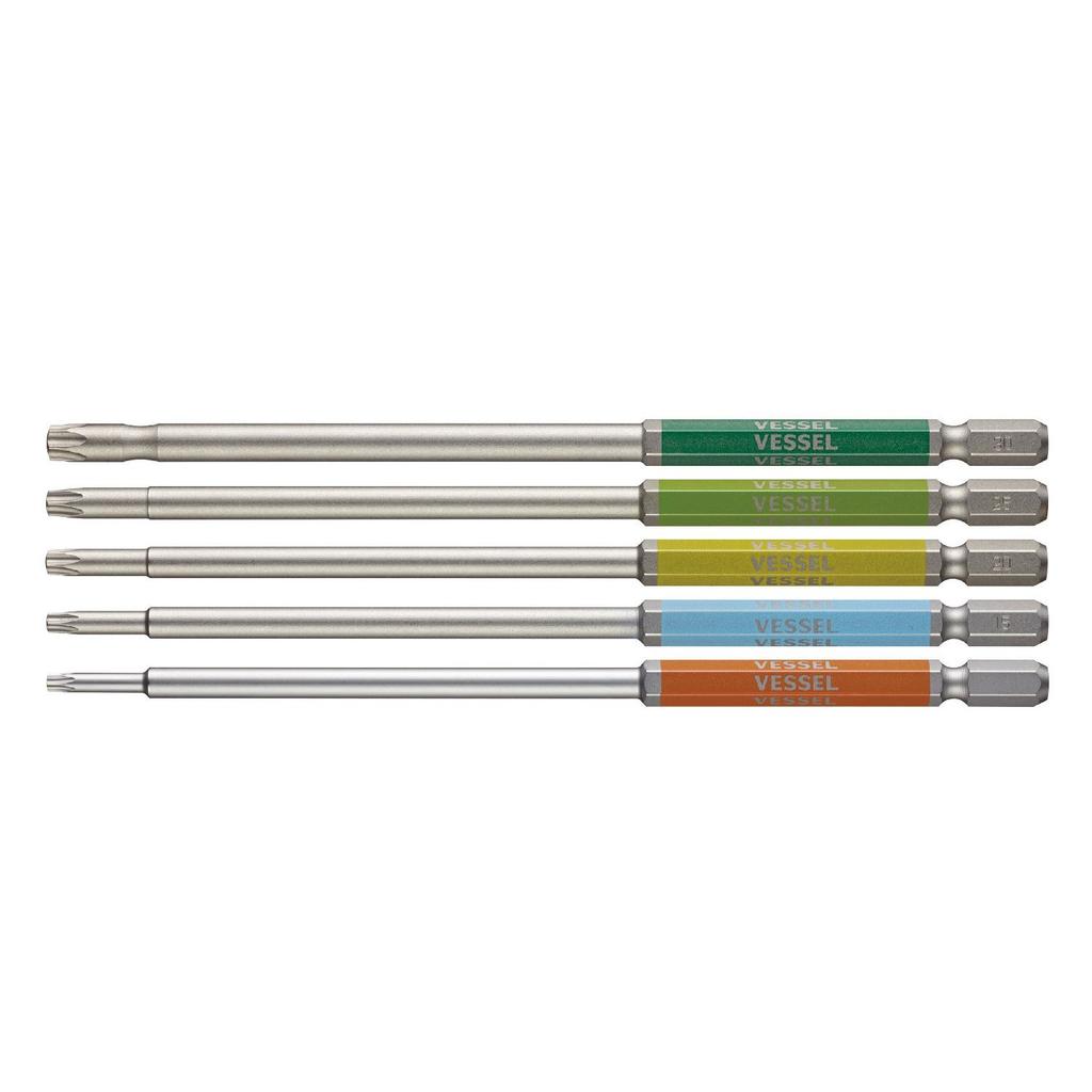 VESSEL 40V Compatible Torx Set of x Single-Head Bits, 5, T10H/T15H/T20H/T25H/T30H 150mm, GS5P-34