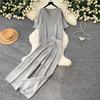 Casual and Fashionable Knit Set for Women New Summer V-Neck Short-Sleeve Sweater Tops and Wide-Leg Pants Two-Piece Sets