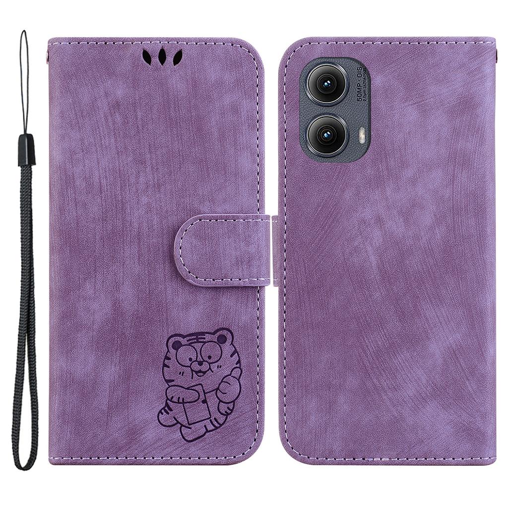 For Motorola Edge (2024) 5G Stand Case Cute Tiger Imprint Leather Wallet Phone Cover