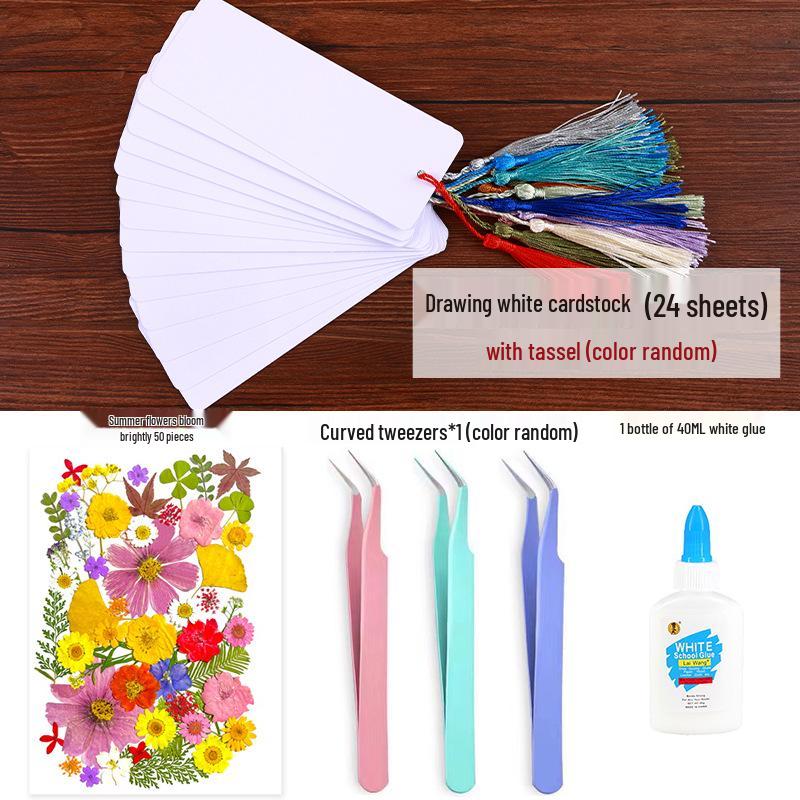 Creative DIY Bookmark Kit: Blank Cards with Embossed Dried Flowers and Leaves