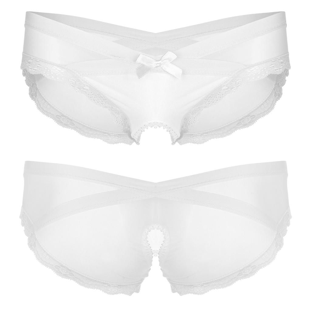 Pánské průsvitné bezrozkrokové kalhotky ze síťoviny s krajkovým lemem kalhotky Cross-dresser Sissy spodní prádlo