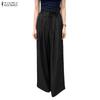 ZANZEA Womens Casual Solid Color Loose Commute Wide Leg Pants