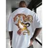 European sizes Men'S T-Shirt Featuring a Dragon And Tiger Design | Patterned Tee for Men | Vintage And Nostalgic Style
