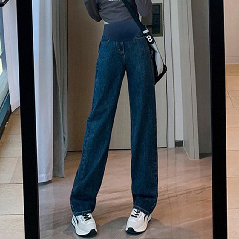 

Light Color Plus Fleece Maternity Wide-Leg Floor-Length Jeans for Spring, Autumn, and Winter L (Height 160cm+)