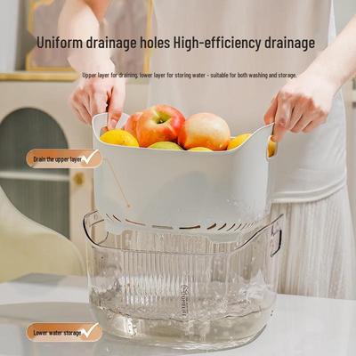Double-Layer Transparent PET Draining Basket for Washing Fruits & Vegetables