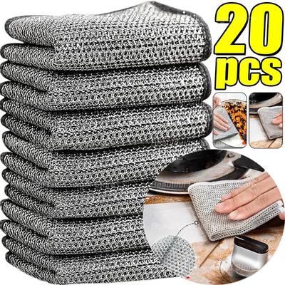 20/5pcs Thickened Steel Wire Cleaning Cloth Non-Scratch Iron Microfiber Mesh Dishrag Washing Pot Rags Kitchen Towel