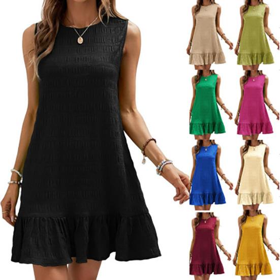 YYFS Women's Summer Midi Dress O-Neck Sleeveless Dress Loose Waistline Party Club Dresses