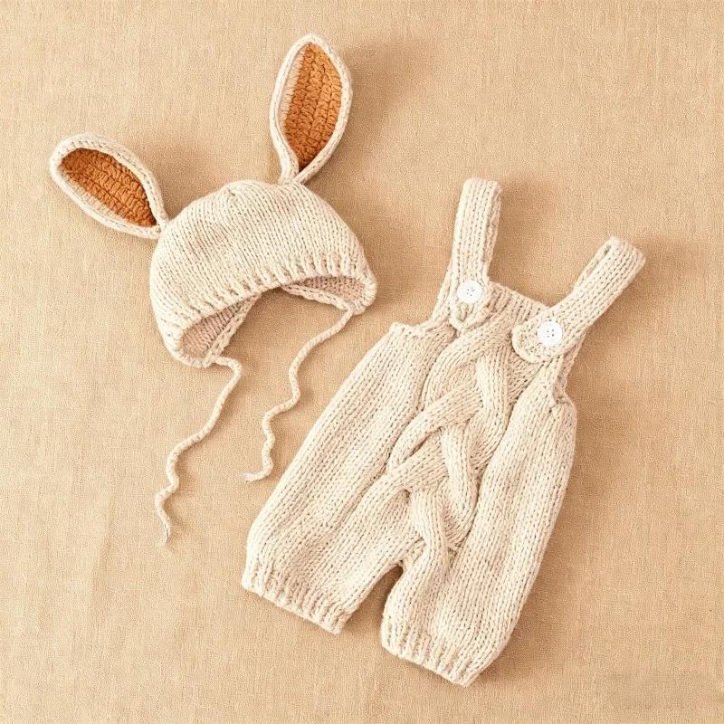 Gehäkelte Strick-Neugeborenen-Fotografie-Requisiten - Entzückendes Häschen-Kostüm-Outfit Essentielle Requisiten für Babys süße Fotoshootings