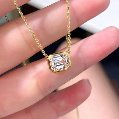 Light Luxury S925 Sterling Silver Necklace Women's Rectangular Zircon Pagoda Simple Single Diamond Clavicle Chain