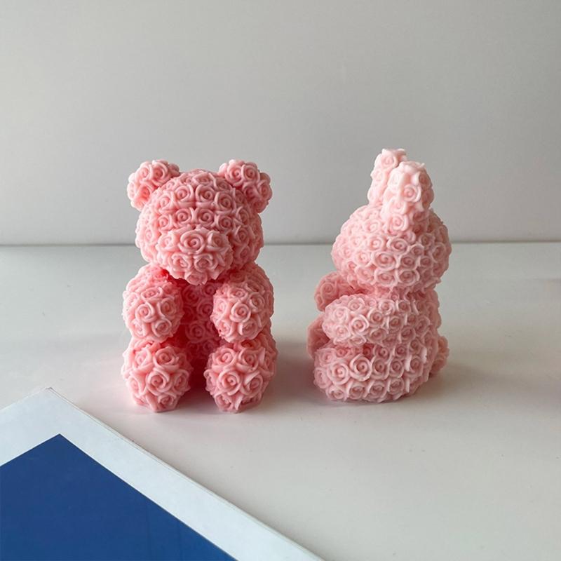 Rose Series Animal Aromatherapy Candle Silicone Mold Diy Rabbit Bear Handmade Soap Dripping Plaster Decoration Mold