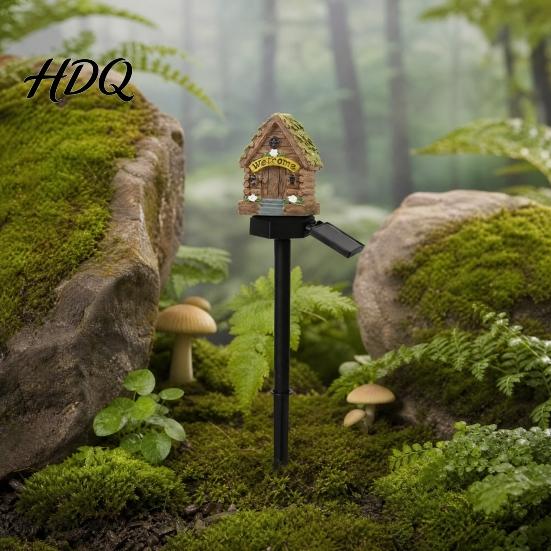 Solar Pathway Lights Mushroom Lights House Statue Fairy Cottage Garden Stake Light Waterproof Outdoor Landscape for Yard Patio Lawn Decorative