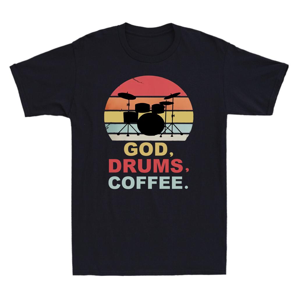 God Drums Coffee Funny Drumming Drum Set Drummer Vintage Men's T Shirt Black Tee