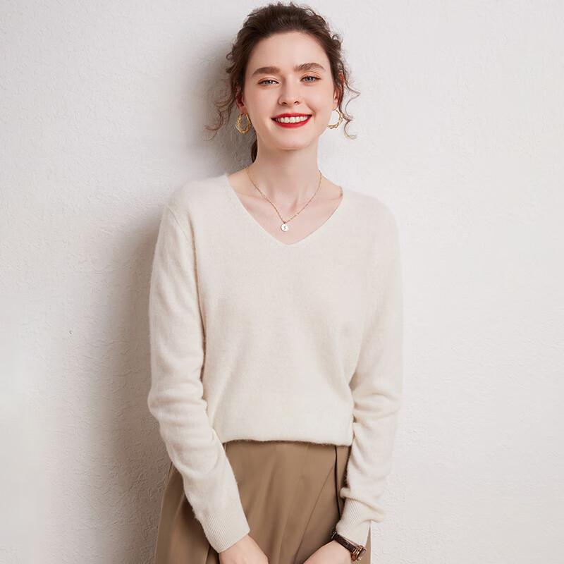 Fanzhen Women's 100% Cashmere V-Neck Sweater