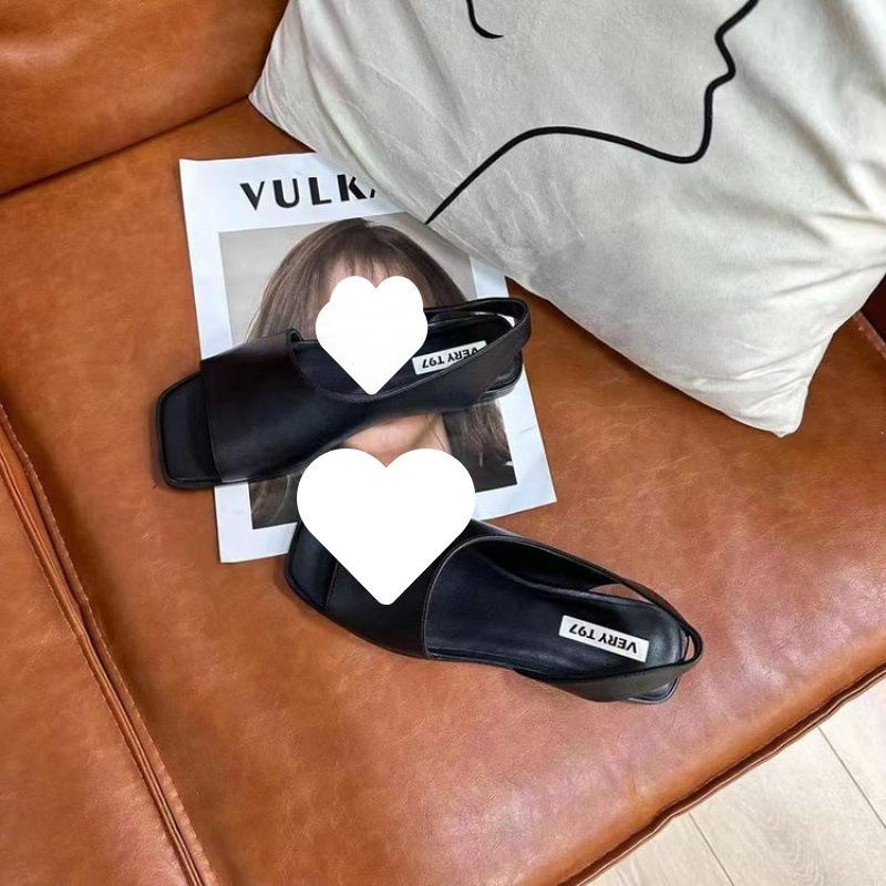 2025 summer new square head simple sandals open toe empty flat bottom commuter shoes fashion shoes women's shoes hollow black sandals