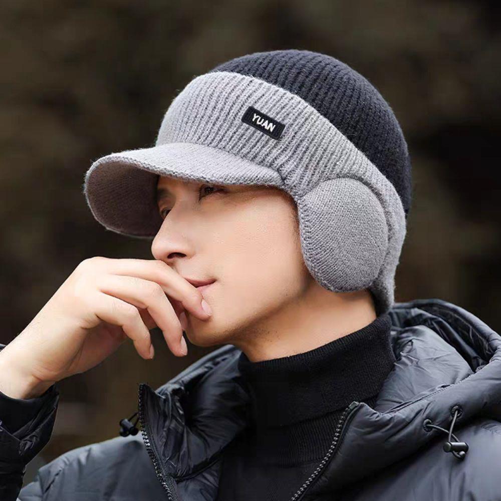 Outdoor Knit Baseball Cap Fashion Ear Protection Dad Hat Dual Tone Thicken Men's Winter Hat Thermal Sports Cycling Beanie Hat