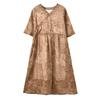 Johnature Women Vintage Print Floral Dress High Quality V-Neck Half Sleeve Robes Summer Women A-Line Dress