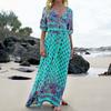 Elegantes Damen Boho V-Ausschnitt Langes Maxikleid Mit 3/4 Ärmel Für Party Und Abendveranstaltungen
