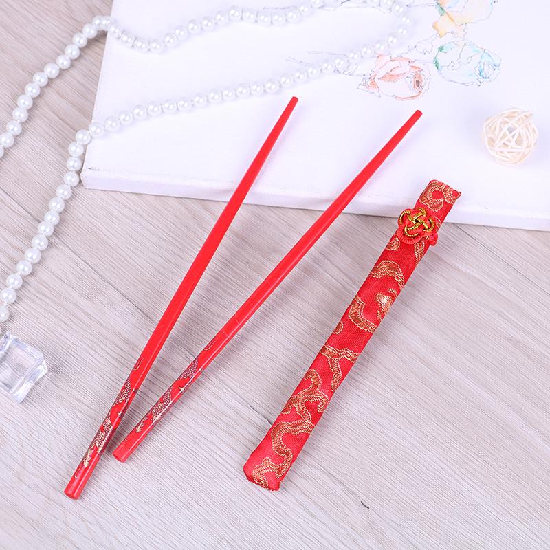 Red Chopsticks Chinese Wood Bag Holder Dinnerware Flatware Kitchen Food Stick